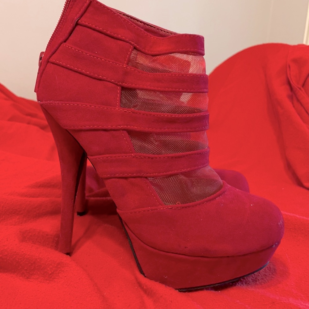 Red Suede/mesh 5 1/2” heels